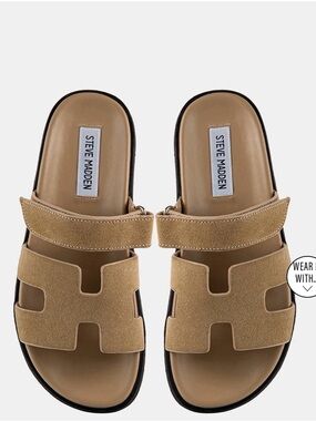 Steve Madden Women's Tan Suede Dual‑Strap Slide Mules